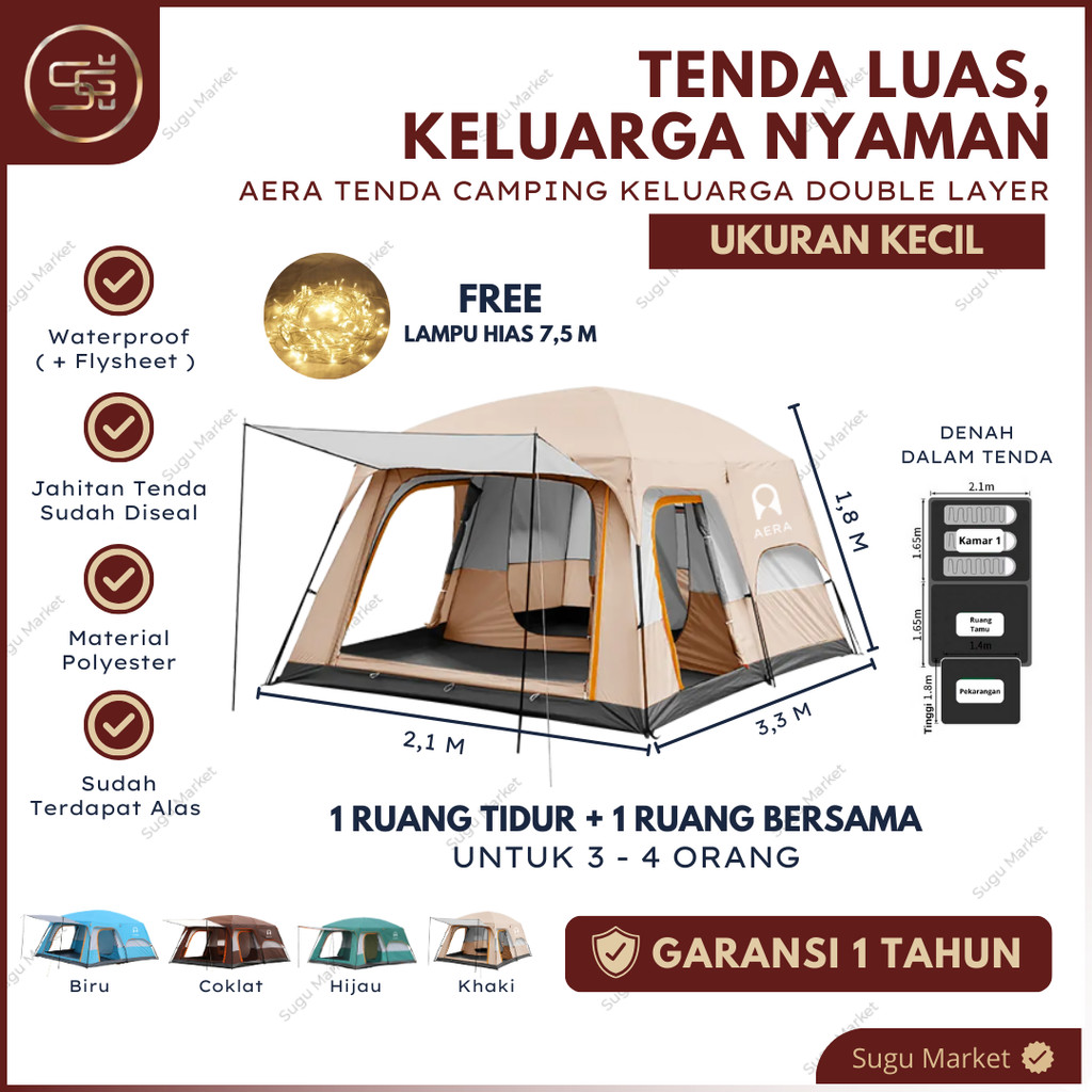 TENDA CAMPING KELUARGA / TENDA CAMPING 4 ORANG OUTDOOR 2 ROOM / TENDA KEMPING KELUARGA