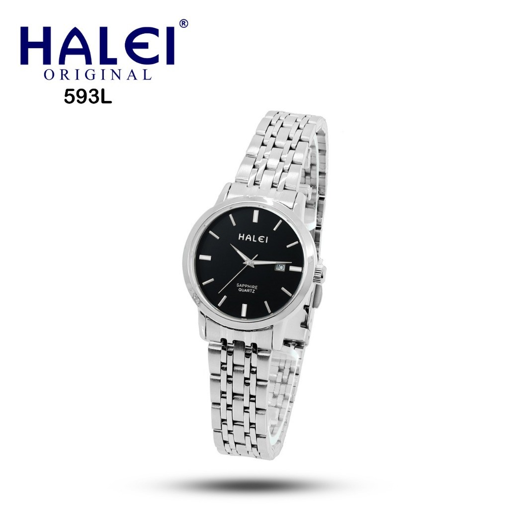 DISKON Halei Watch 593 L Jam Tangan Wanita Halei Kecil Elegan Anti Air Rantai Stainless Back Tanggal