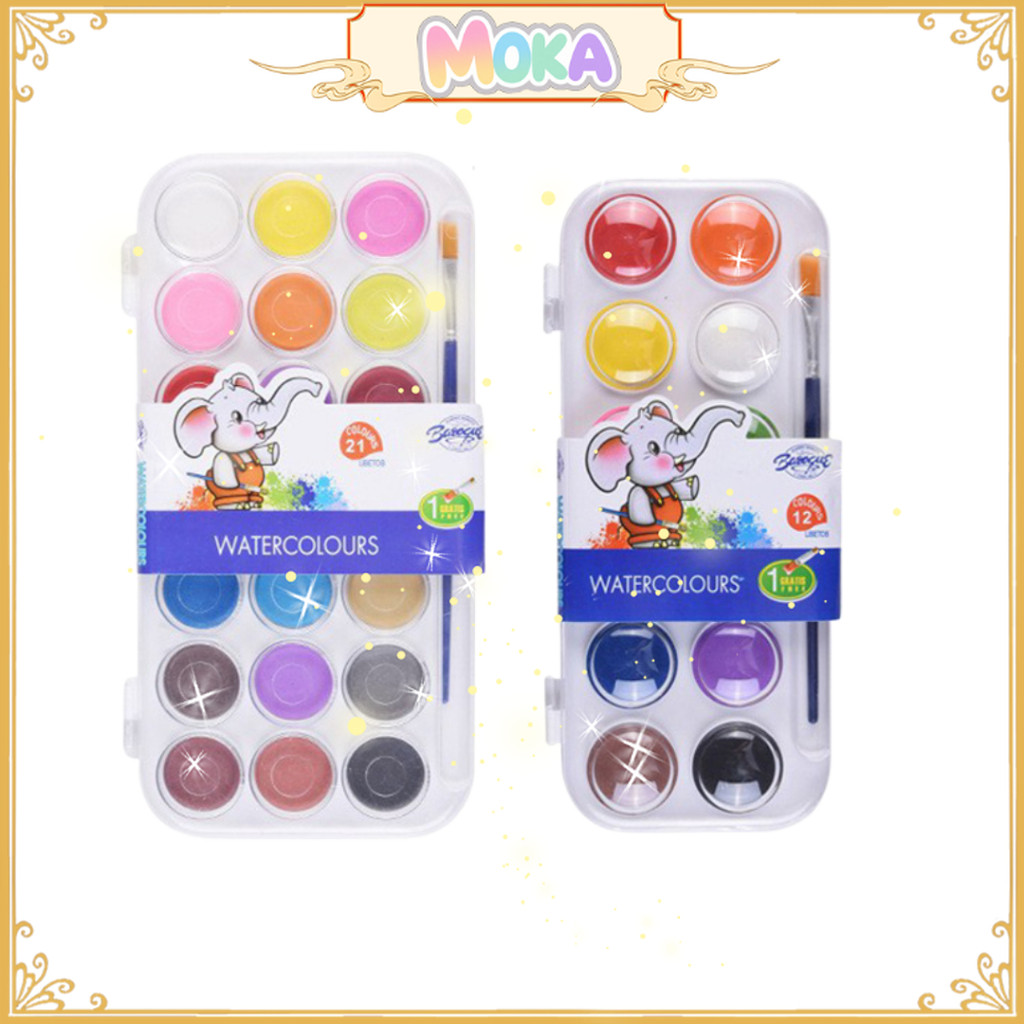 

MOKA Water Colour Painting Set Isi 12 Dan 21 Warna Vibrant Yang Mudah Larut Dan Aman Digunakan MKA89