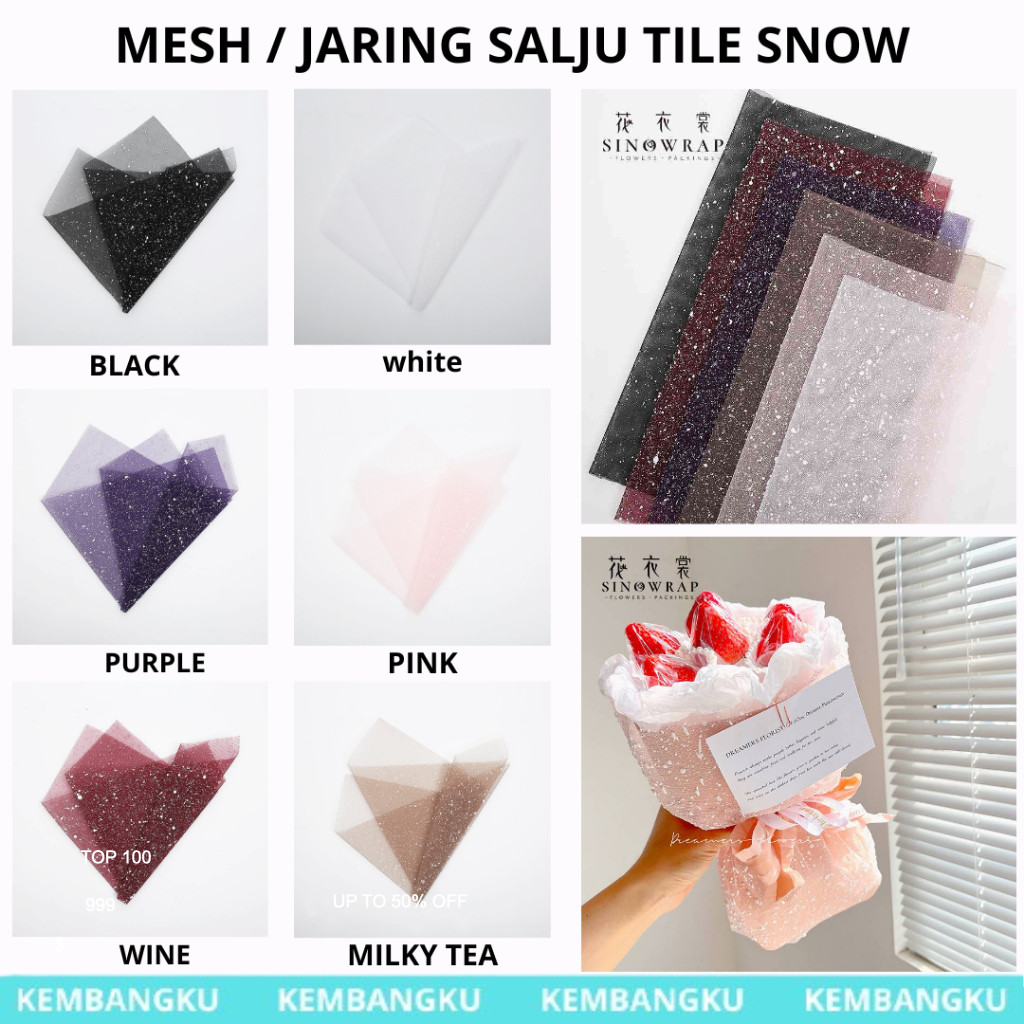 

(1 LEMBAR) Mesh / Jaring Salju kertas pembungkus buket Snowflakes Flower Wrapping TILE SALJU VIRAL