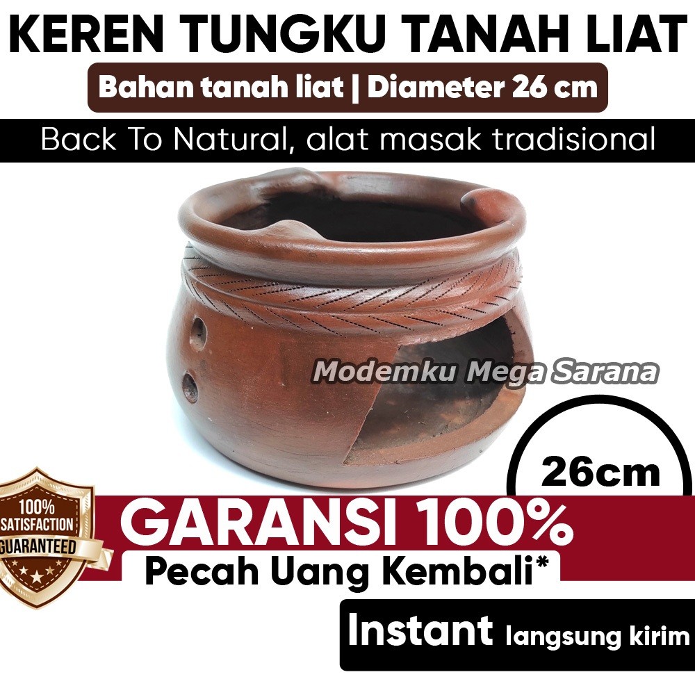 Tungku Kayu Bakar Jumbo Besar Tanah Liat Gerabah Kren Keren Tradisional - Diameter 26 cm | Tatakan W