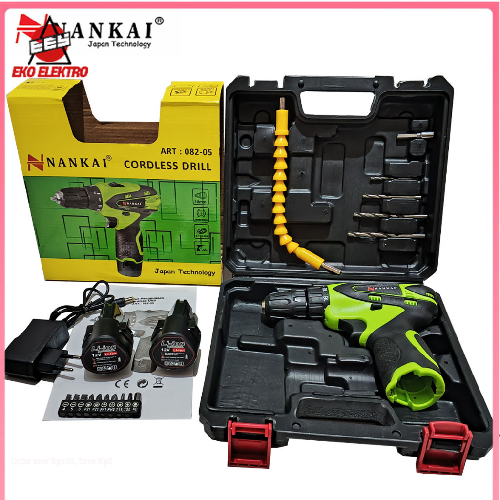 EES - HARGA diskon!! Nankai Japan Technology Mesin Bor cordless Besar 10 mm Baterai 12V 12 Volt Plus