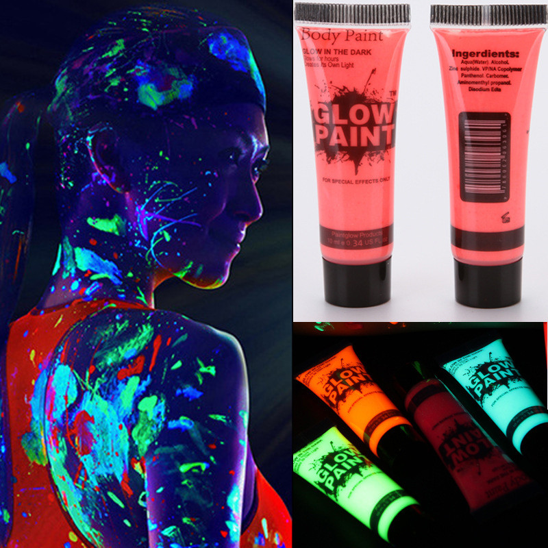 5-6Pcs Body Art Paint Halloween Cosplay Pigment Night Run UV Glow Painting Fluorescent Kids Face Pai