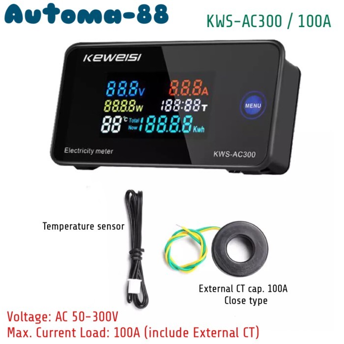MD99 Keweisi KWS AC300 100A AC 50-300V Watt Volt Ampere KWH Energy Meter - CT-Close-Type