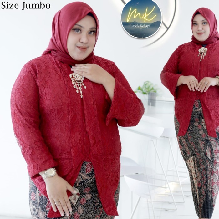 

✨LARIS✨ -SETELAN KEBAYA FLOY KUTUBARU BROKAT JUMBO LD 110 120 130 WARNA MAROON - ATASAN SAJA, M