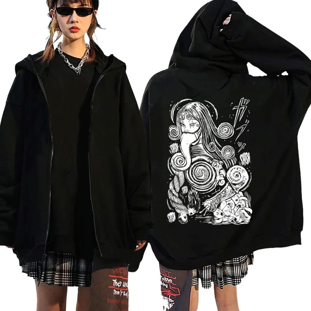 Horror Manga Zip up Hoodie Junji ito Women Men Manga Gothic Harajuku Pullover Tops