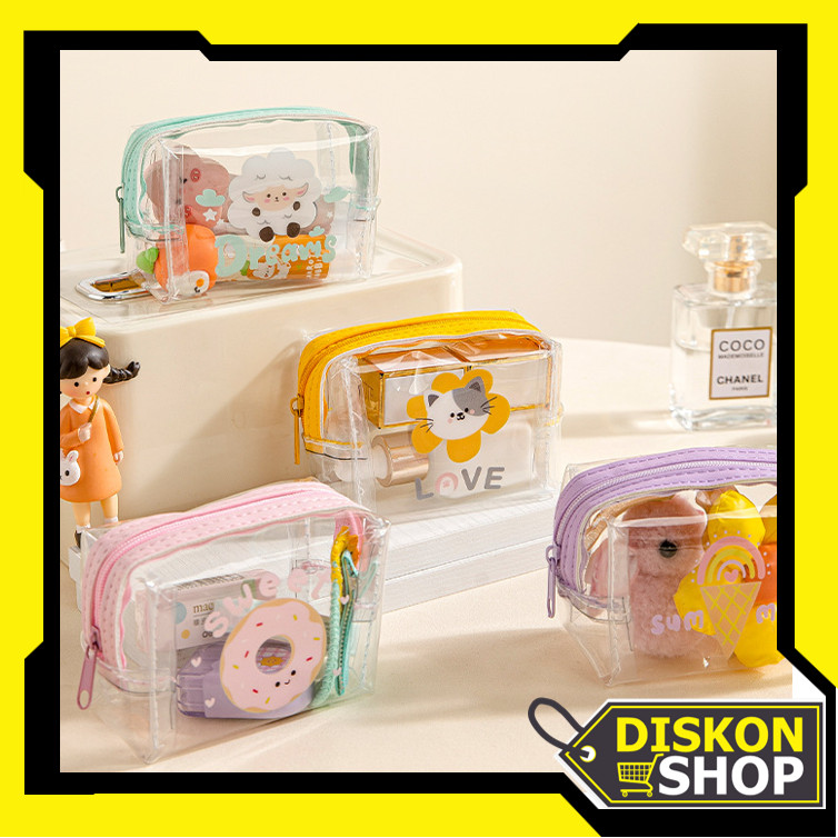 Diskon Shop - D6439 Pouch Mini Karakter / Dompet Koin Transparan Lucu / Pouch Transparan Serbaguna