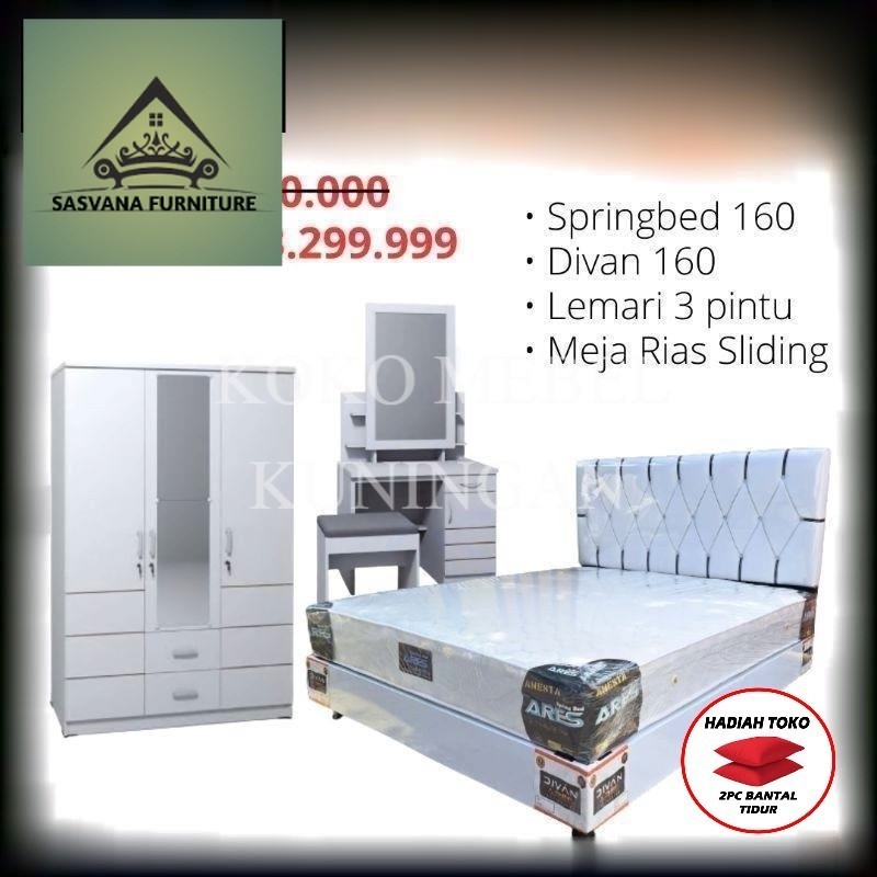 (FREE BANTAL TIDUR) Paket Lamaran Seserahan Furniture Kamar Set / Spring bed  Full Set 160x200 / Kas