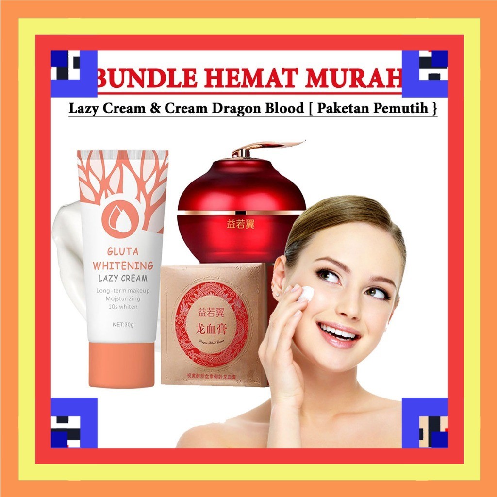 [ PAKETAN ] Dragon Blood Cream Pemutih Wajah & Lazy Cream Gluta Whitening Cream Moisturizer