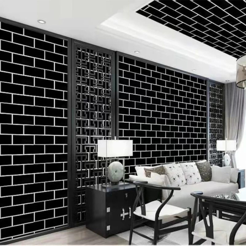 Wallpaper dinding 1 meter x 45cm motif bata hitam walpapaper sticker dinding aesthetic stiker kamar 