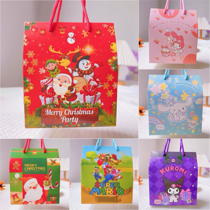 Aiu Paper Bag Natal Sanrio / Goodie Bag Merry Christmas Cinnamoroll Melody Kuromi Super Mario Santa 
