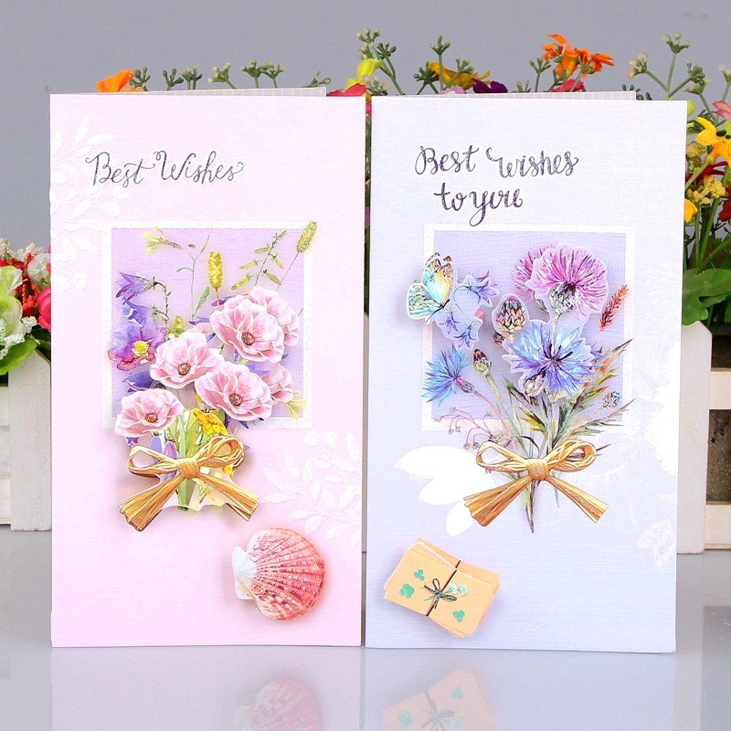 

8pcs creative handmade flowers stereo birthday card custom universal card blessing card