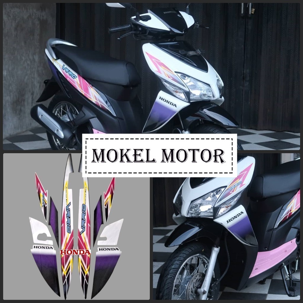 Striping stiker Honda Vario 110 karbu 2006 standar Hitam pink putih Fullset