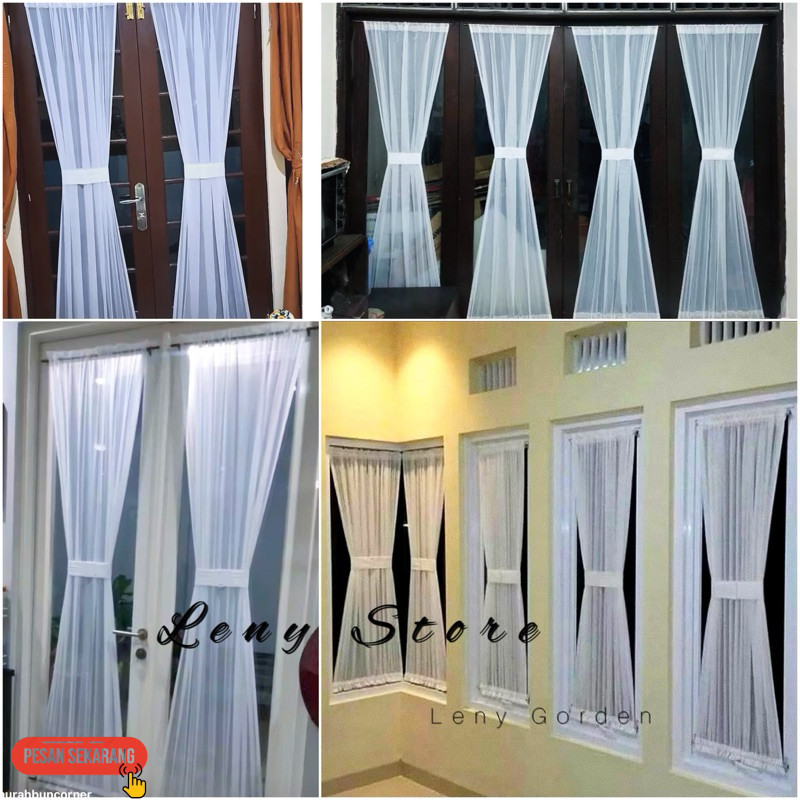 LENYS  Gorden vitrase kupu2 putih polos/korden pita spiral jendela kaca minimalis/hordeng ikat