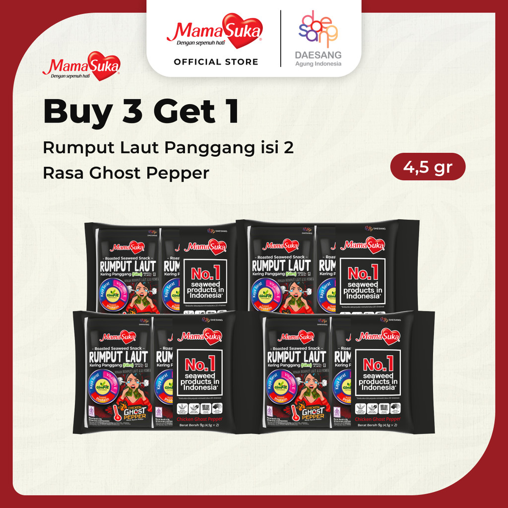 

Buy 3 Get 1 MamaSuka - Rumput Laut Panggang Ghost Paper Isi 2
