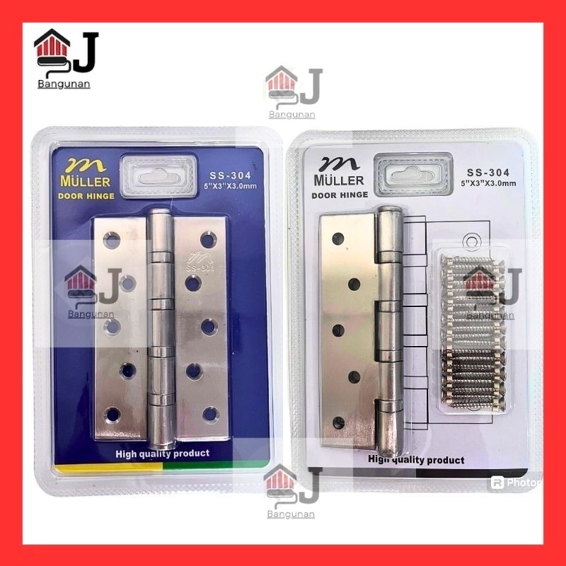 AJB - MULLER Engsel Bearing Stainless Steel Tebal SS 304 5 Inch Engsel Pintu Jendela Muller