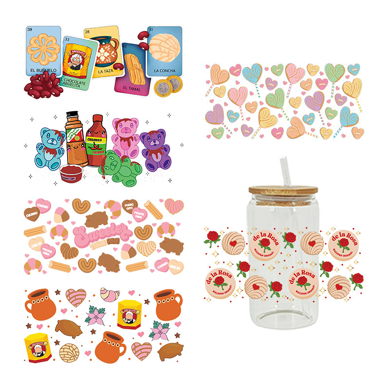 

Mexican Food UV DTF Cups Wrap Sticker Cafecito Y Chisme 16oz Venti Cold Cup DIY Label Transfer Sticker Waterproof Print D9712