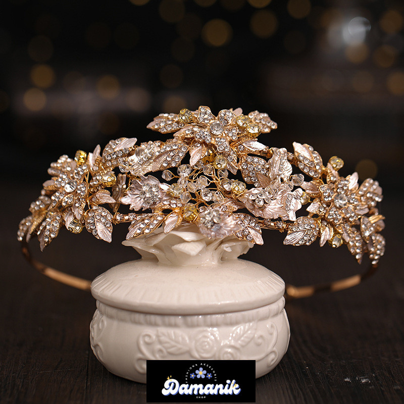 Hiasan kepala mahkota bunga/ headpice mahkota bunga gold HPC166