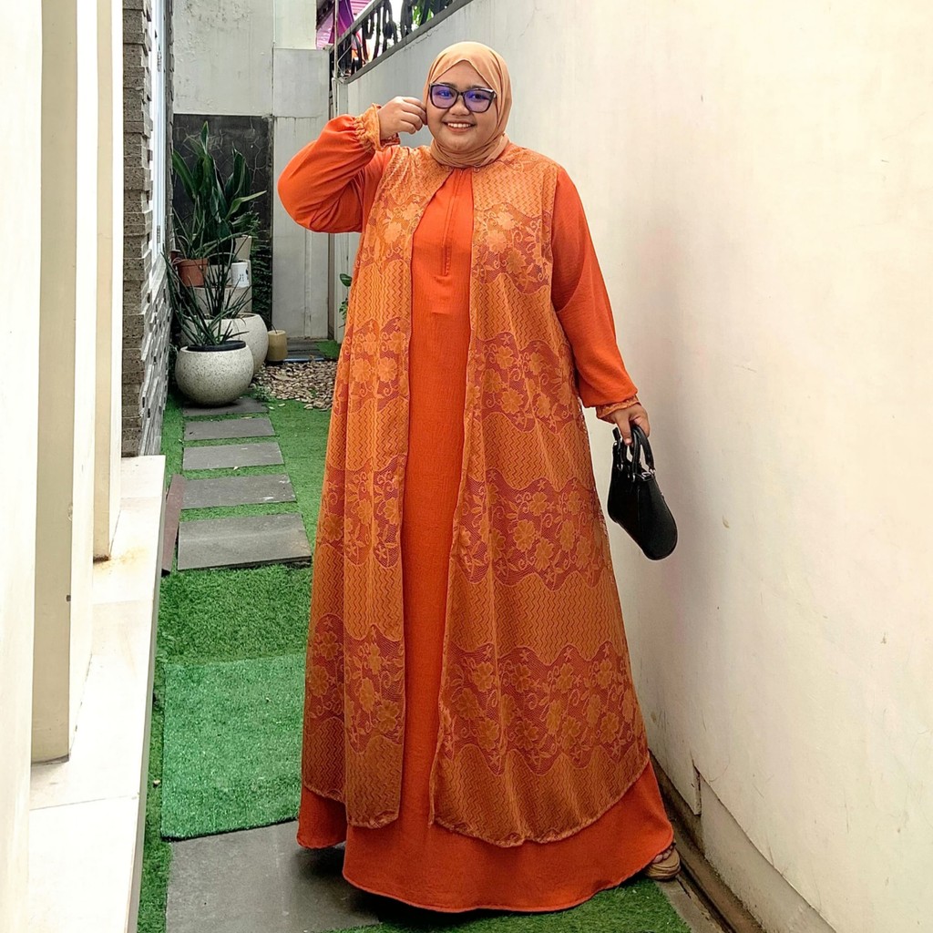 Zeba | Kamila Gamis Brukat Jumbo LD 120 130 140 150 Dress Kondangan Adem Brokat Kombi Crinkle HQ