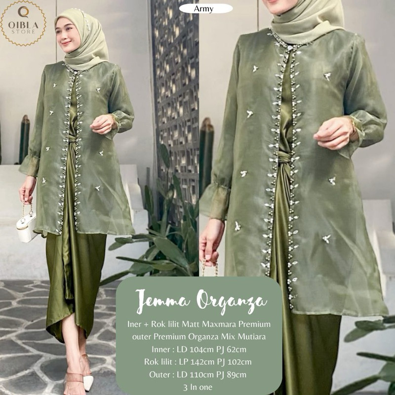 Gamis Pesta Kondangan Set Bronya Outer Organza Rok Lilit Dress Satin Maxmara Fashion Muslim Terbaru