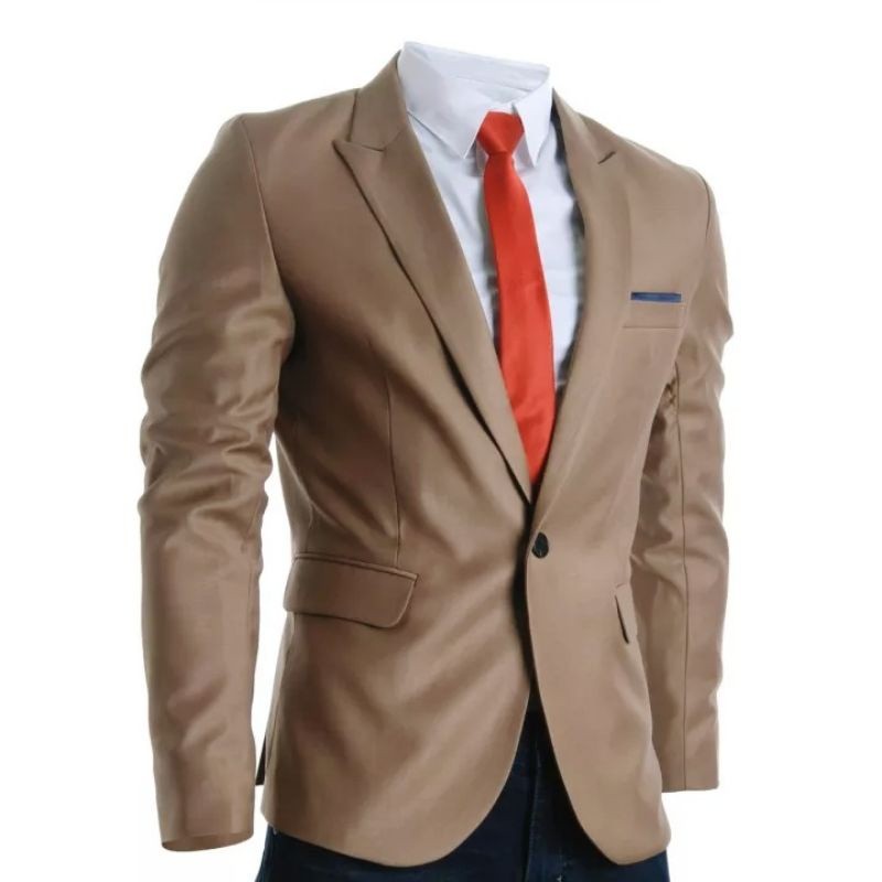 Jas Pria Kantor - Blazer Slim Fit Coklat Muda