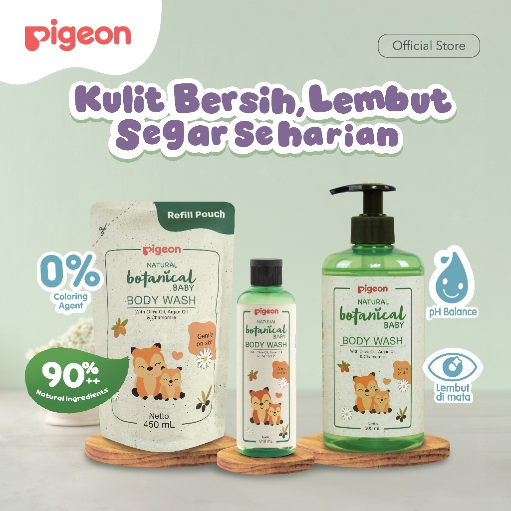 PIGEON Botanical Baby Body Wash  | Sabun Bayi| Cocok untuk Kulit Sensitif | Tanpa Pewarna |  Hypoall