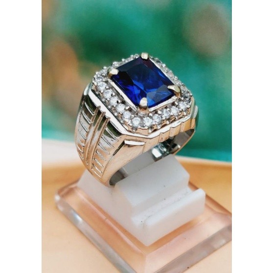 Cincin Batu Permata King Blue Safir Bangkok Octagon