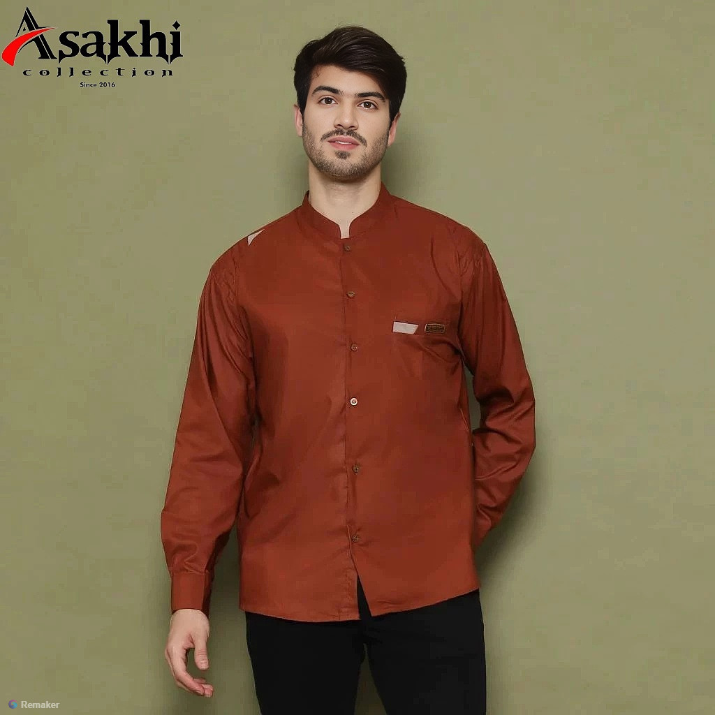 Asakhi - Baju Koko Pria Dewasa Lengan Panjang Raffa Warna Merah Bata BARU