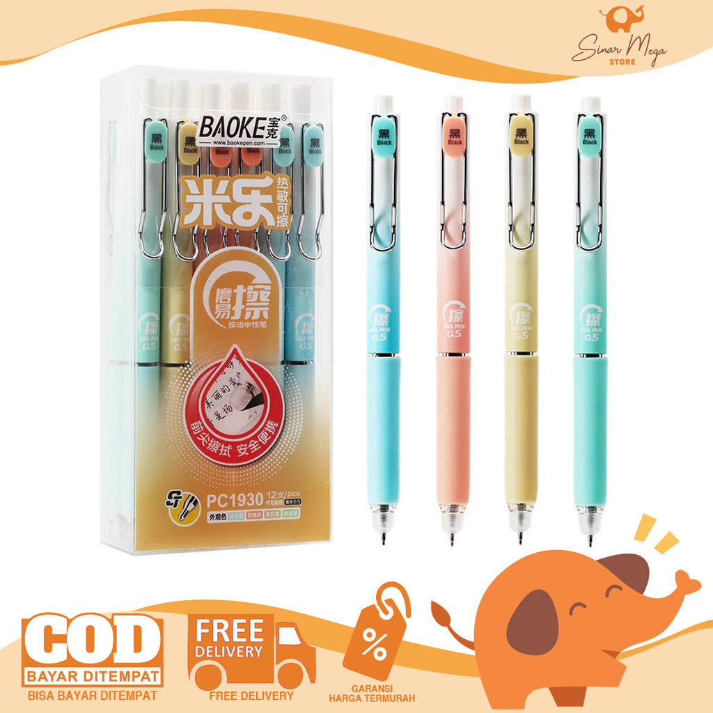 

BaoKe Retractable Erasable Gel Pen 0.5mm PC1930 Pulpen Dapat Dihapus SATUAN Murah