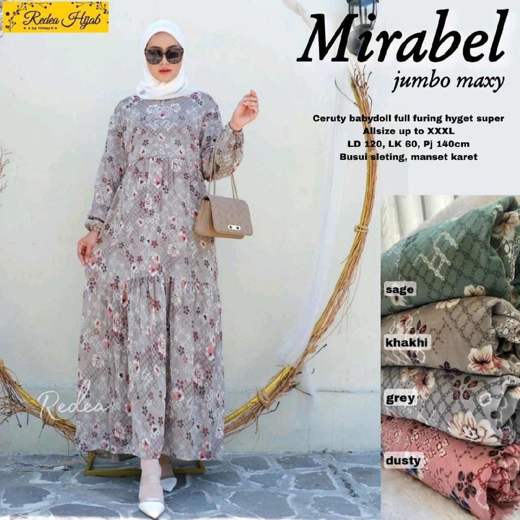 Redea| Dress Ceruti Muslimah Jumbo LD 120 130 140 Maxi Motif Bunga Gamis Busui Ceruty Mirabel Sekar