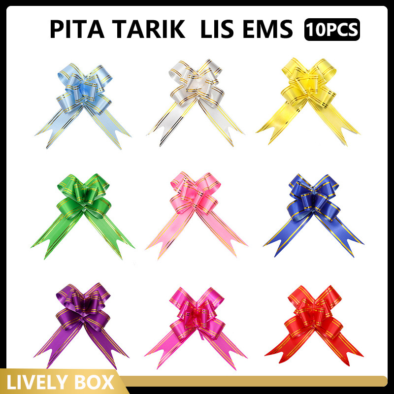 

10pcs Pita Tarik Motif /Pita TARIK LIS EMAS Serut Parcel Kado Souvenir GOLD STRIPE LACE