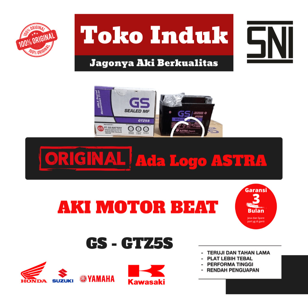 PASTI ASLI GS ASTRA GTZ5S - Aki Motor Kering Beat / Vario 110 FI - Bergaransi