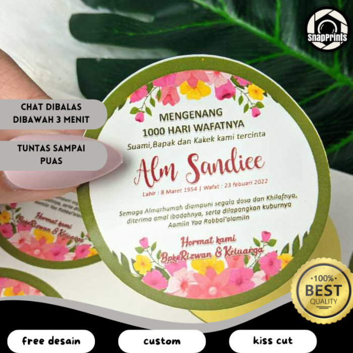 

SP Print Cetak Sticker Mengenang Bulat Stiker Tahlil Wafat Chromo 7 40 100 1000 Hari Bandung