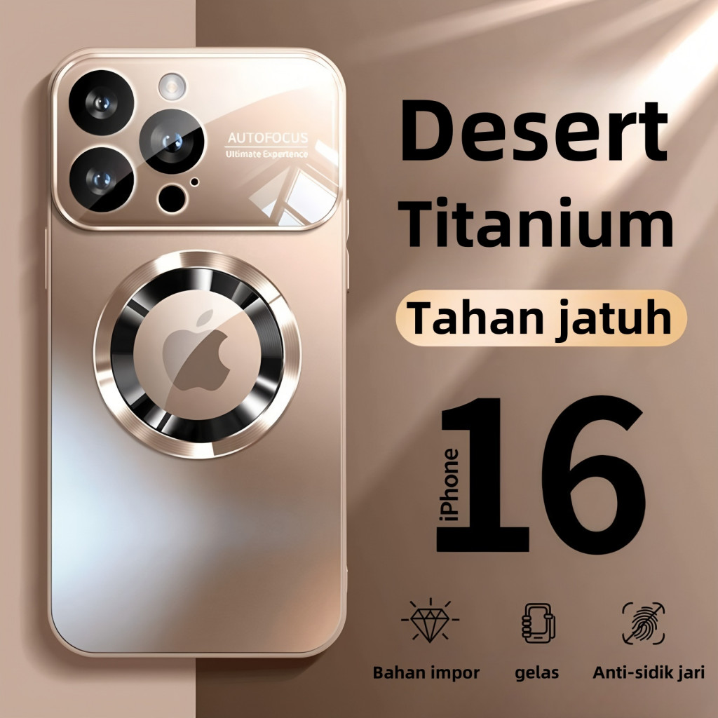 Desert titanium Casing Ponsel Kaca Tempered Buram Matte AG Mewah dengan Pelindung Lensa Case untuk i