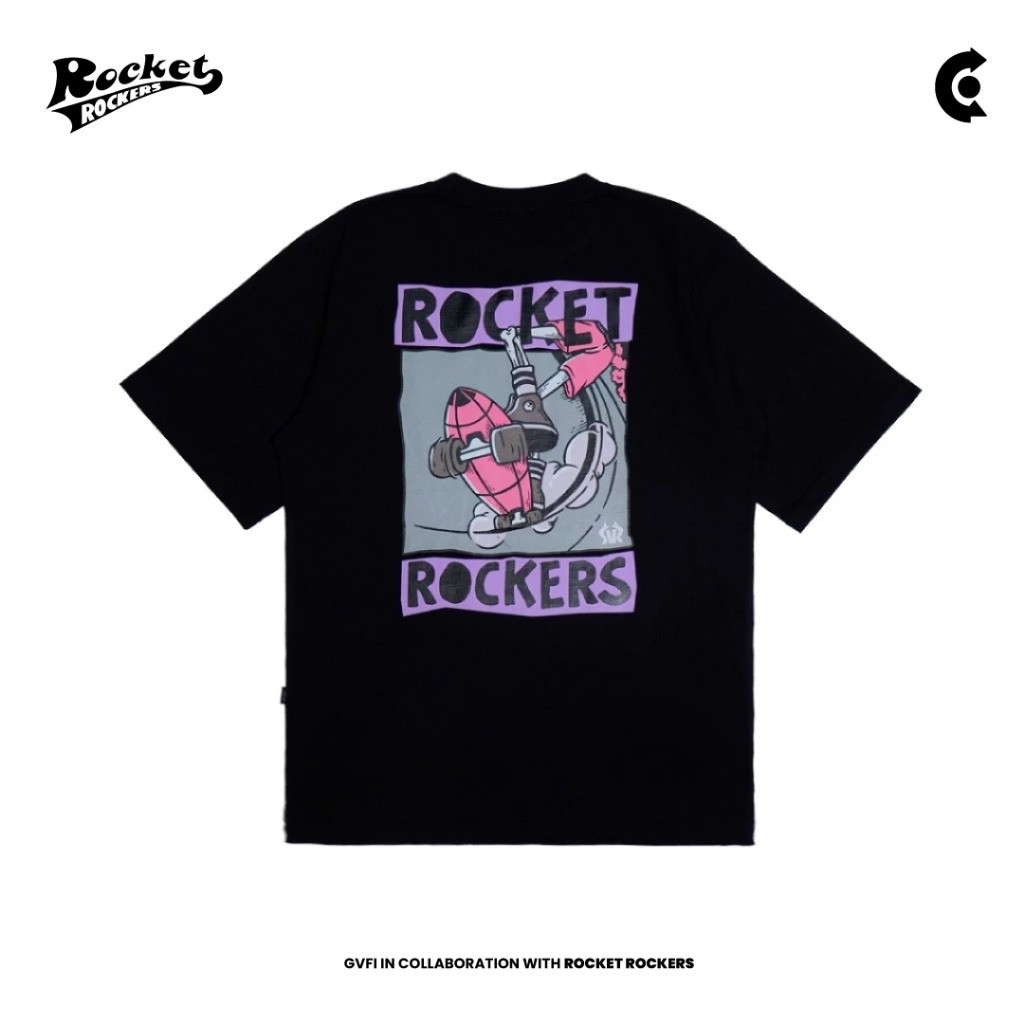 GVFI X Rocket Rockers T-Shirt Skate Rockers Black I Kaos Pria/Wanita I Premium Cotton 24s