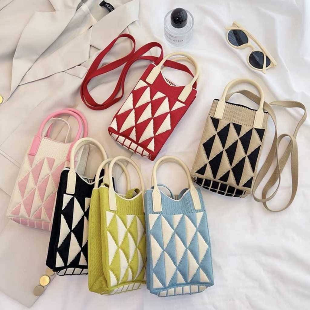 Knitted Mini Sling Bag Premium Collection Tas HP Rajut Selempang Wanita Korean Style bagus