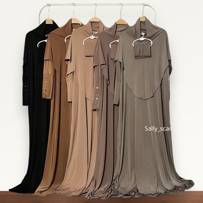 Sally_scarf - Yura abaya set Basic,gamis plain umrah daily jersey korea Muslim Wanita Muslim Wanita 