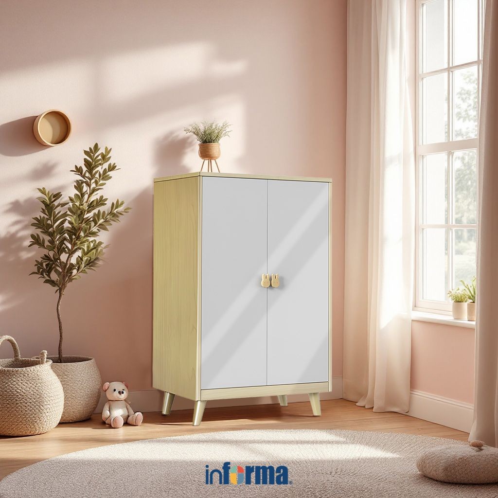 Informa Perry Kabinet Metal Anak 2 Pintu - Abu-Abu Muda Lemari Kabinet Serbaguna Cabinet Penyimpanan