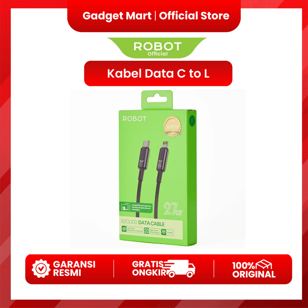 Robot RZCL100 Kabel Data Fast Charging Type C Lightning 1M Data Cable Braided Black