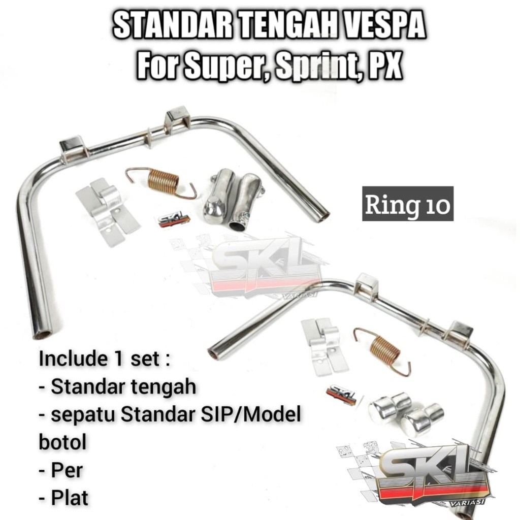PUJEGANSHOP Standar Tengah Vespa Super Sprint Px Ring 10 Standar Tengah Standar Dua Vespa Px Sprint 