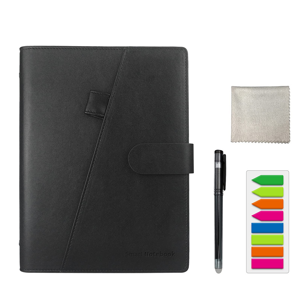 

Reusable Smart Notebook A5 PU Leather with Storage Function 6 Page Styles Endlessly Reusable Note Pad Pen Self-Stick Notes Wipe