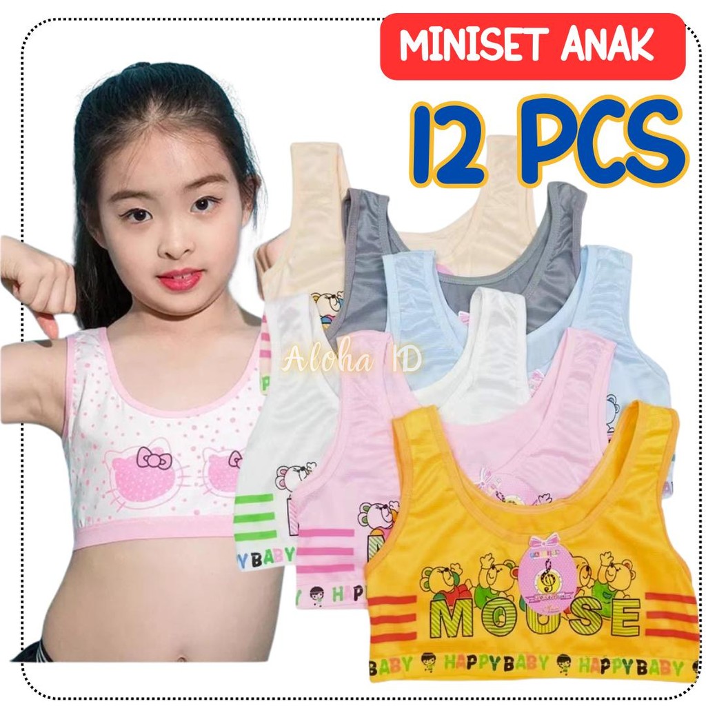 12 PCS miniset anak remaja bra mini anak SD SMP katun motif lucu murah Perempuan Fashion Grosir