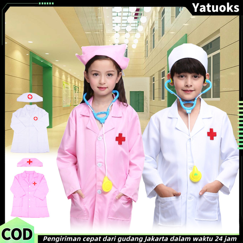 Ready Stock Baju Dokter Anak / Kostum Dokter Anak / Baju Profesi Anak Dokter Putih & Pink