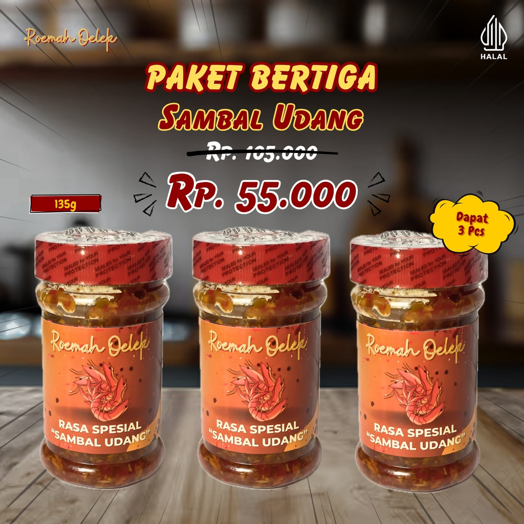 

Paket Bertiga Sambal Udang 135gr – Pedas Gurih Mantap! | Roemah Oelek
