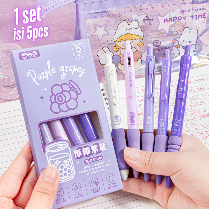 

TERMURAH 1 SET 5 PCS PULPEN MEKANIK 0.5MM / PULPEN GEL MEKANIK DENGAN BANTALAN / PEN GEL PASTEL COLOR