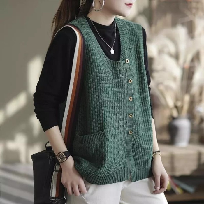 Vest Rompi Wanita Kancing samping Rajut Tebal / Vest Knit Premium 7GT