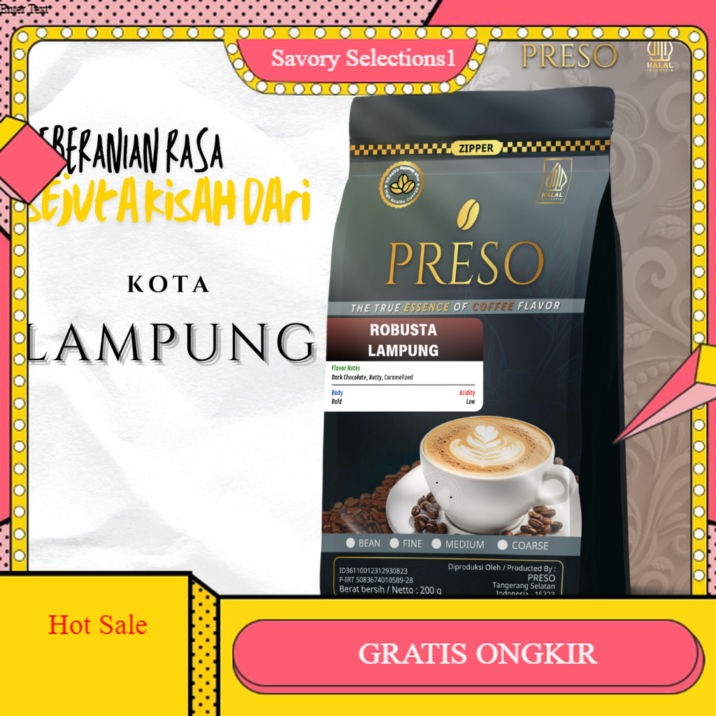 

【SAVORY】 SALE!! PRESO Biji Kopi Bubuk Robusta Lampung Coffee Roast Beans Espresso Bean Coffe 200 gram