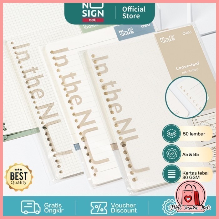 

DELI045 Nusign Loose-leaf Notebook Refill / Isi Binder A5 B5 50 Lembar NS31X Y1684