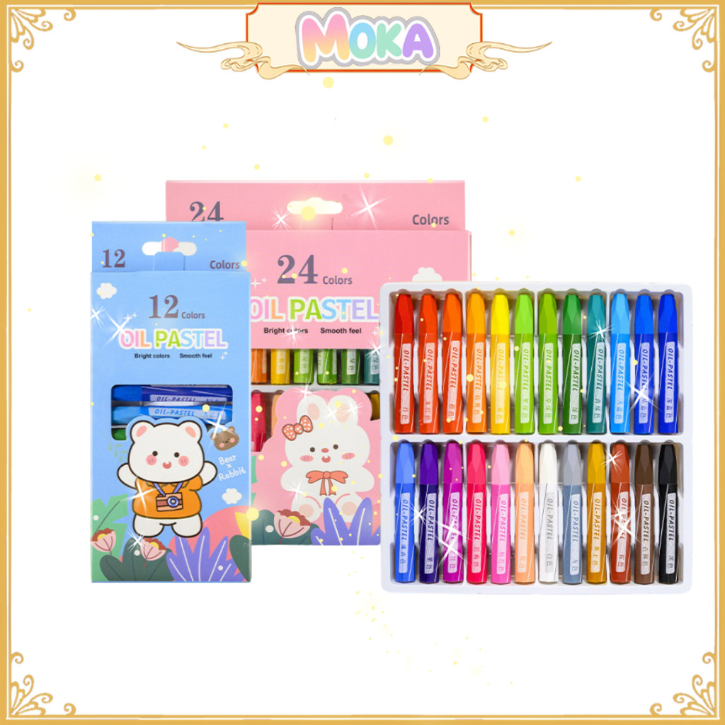 

MOKA Crayon Oil Pastel 12 Dan 24 Warna Dengan Gambar Kartun Lucu MKP24