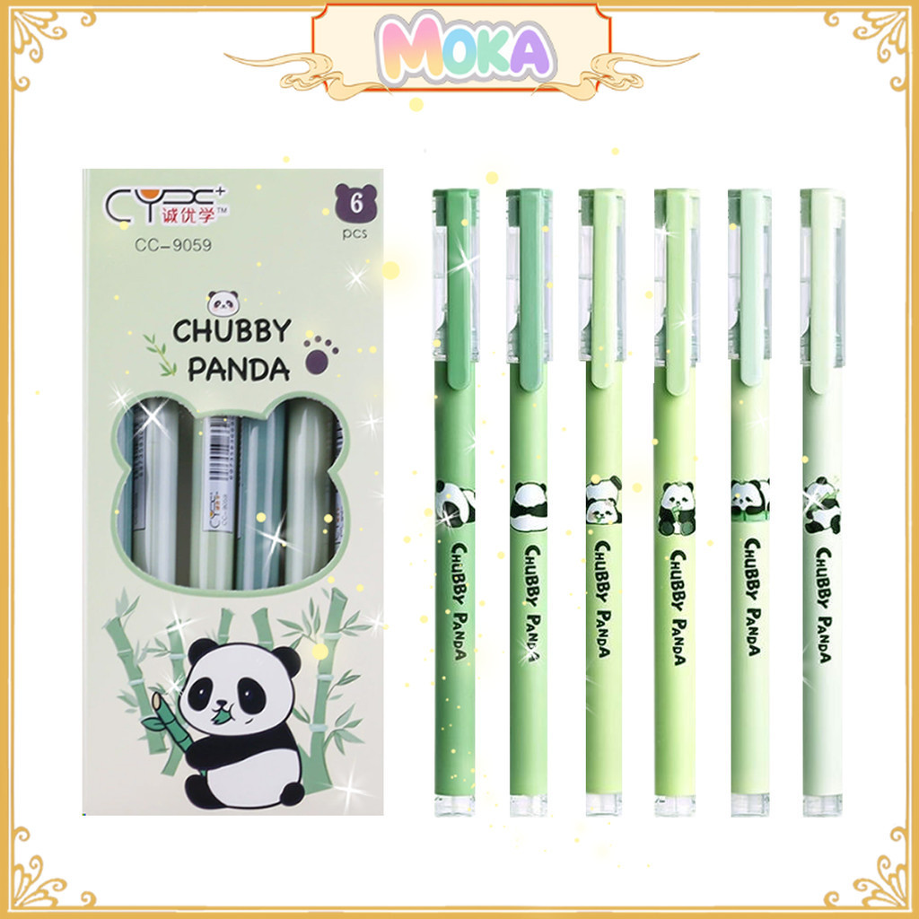 

MOKA Pulpen Gel 0.38Mm Isi 6 Pcs Motif Panda Chubby Matcha Colored Tinta Hitam Kawaii MKP92